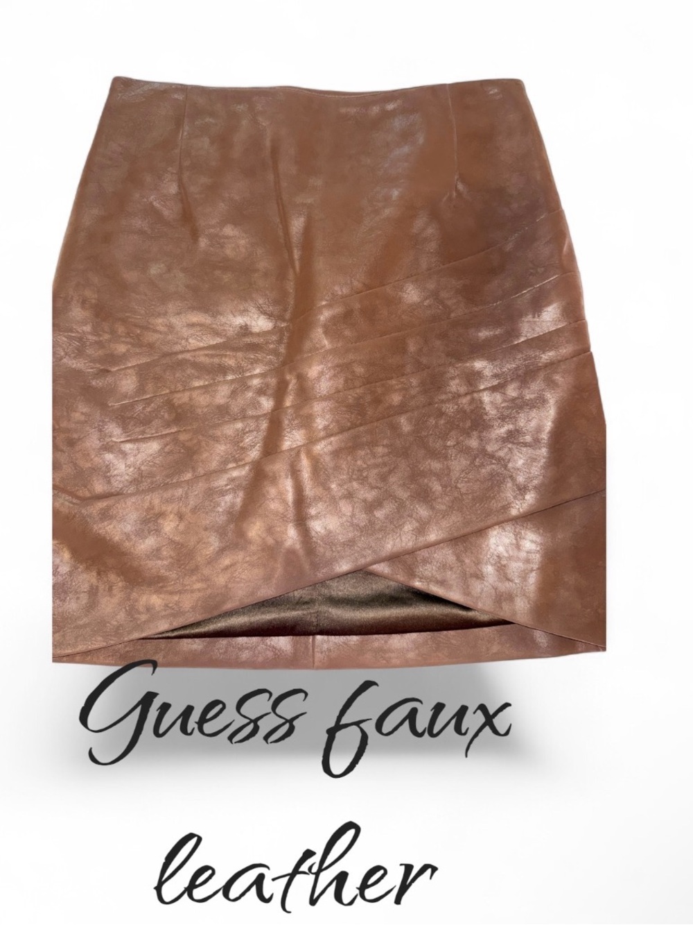 GUESS Brown Faux Leather Asymmetrical Mini Skirt